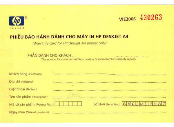Mẫu phiếu bảo hành máy in