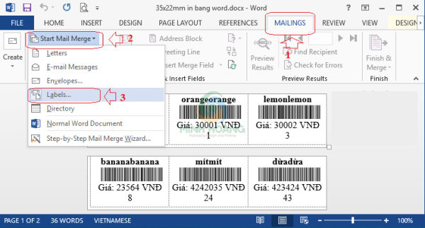in tem nhãn bằng excel